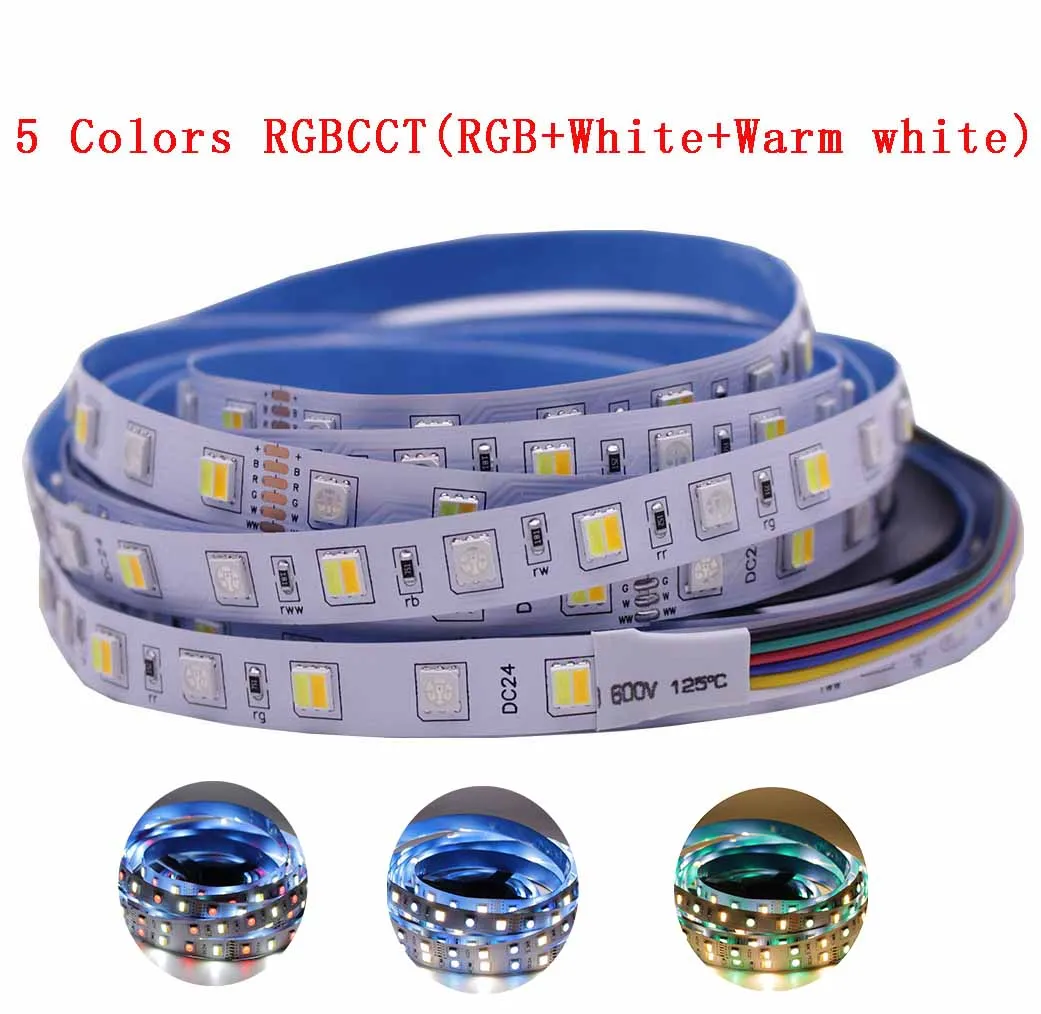 12 мм PCB RGBCCT Светодиодная лента 5050 12 В/24 В 4 в 1 5 цветов 5 в 1 чипы RGB+ WW+ CW 60 Светодиодный s/m 5 м/лот RGBW RGBWW светодиодный светильник 5 м/лот