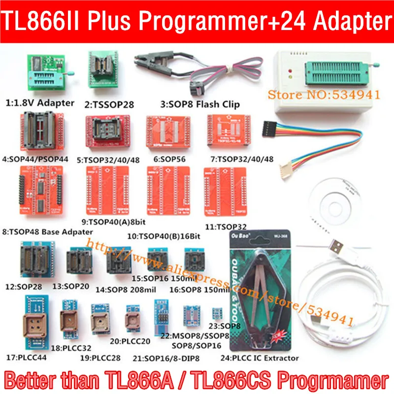 V9.00 TL866II плюс универсальный Minipro программатор с адаптерами+ тестовый зажим TL866 PIC биос высокоскоростной программатор