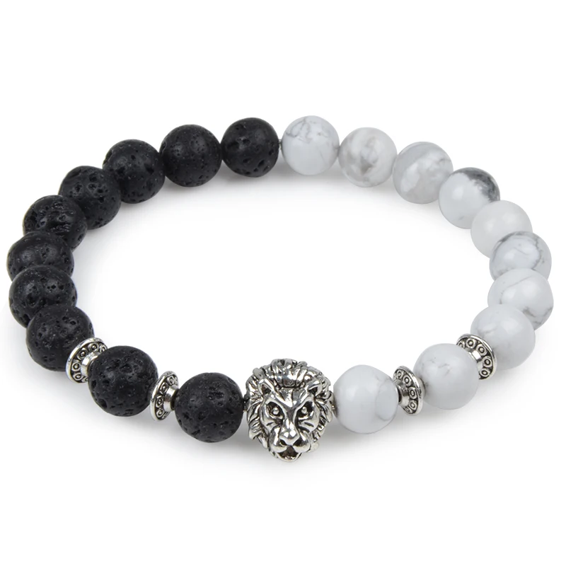 

Leopard Lion Head Buddha Beads Bracelet Charm Elasticity Rope Natural Stone Bracelet Animal Hand Lava Bracelet Women Men Helmet
