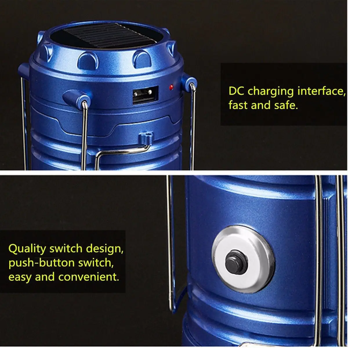 Portable USB Solar Power LED Camping Lantern Tent Hiking Torch Lamp Light Hang Blue | Освещение