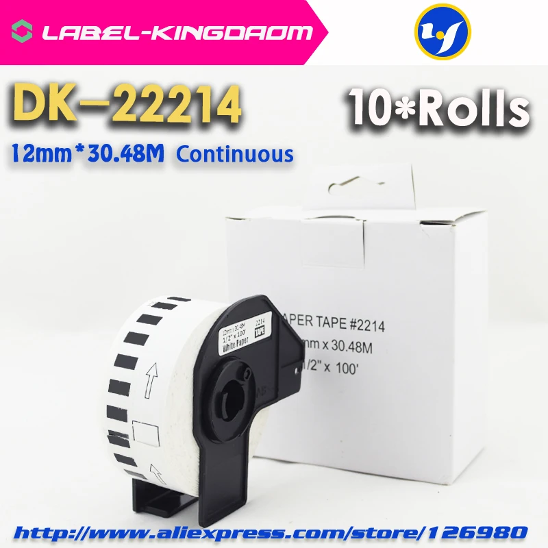 10 Rolls Generic DK-22214 Label 12mm*30.48M Continuous Compatible for Brother Printer QL-570/700 All Include Plastic Holder