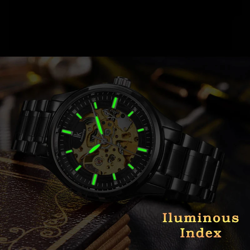 IK фирменные мужские часы автоматические в стиле стимпанк из нержавеющей стали