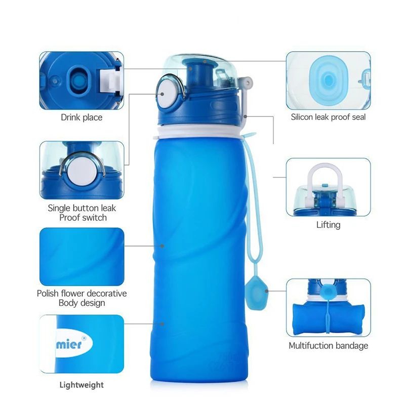 WALFOS Складная Силиконовая бутылка для воды 750 мл Спортивная уличный чайник