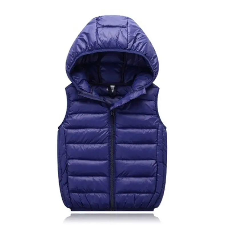 royalblue Популярные Теплые повседневные спортивные жилеты на осень и зиму, детские жилеты на утином пуху, повседневный жилет с капюшоном для мальчиков и девочек - Цвет: royalblue