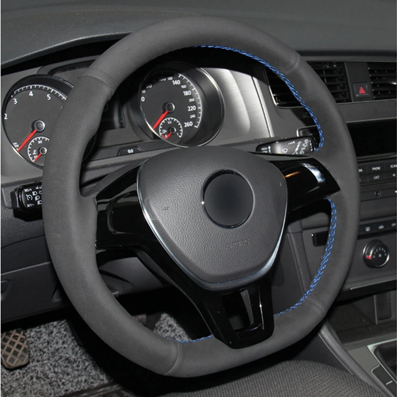 DIY ручной работы черная замша чехол рулевого колеса автомобиля для Volkswagen VW Golf 7 Mk7
