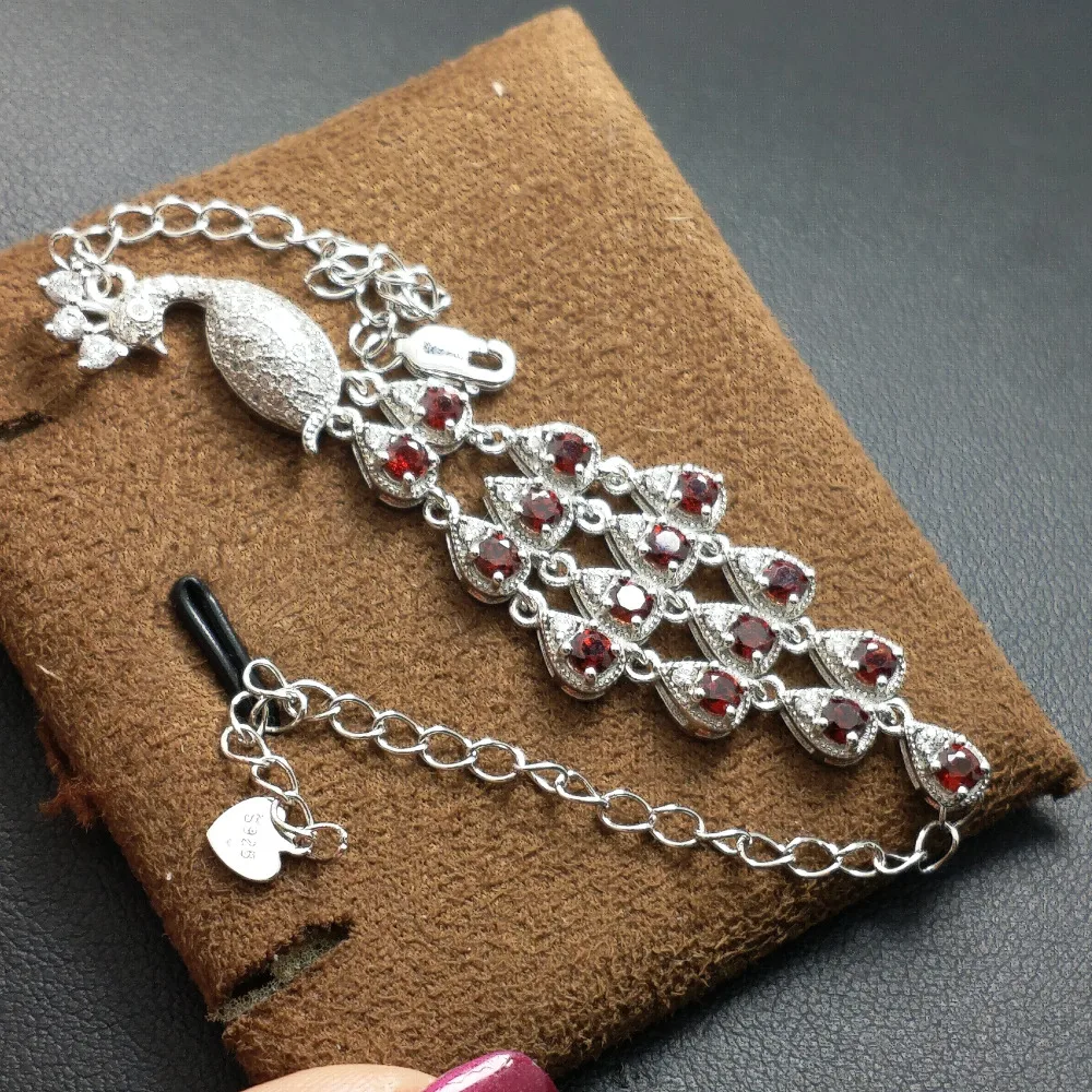 FLZB Big bracelet natural garnet in 925 sterling silve with 18k white gold plated elegant trendy for woman | Украшения и