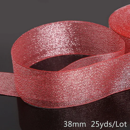 Fuchsia Металлическая лента из органзы, лента для украшения свадебной вечеринки, подарочная упаковка, рождественские ленты, материал ручной работы(25 ярдов 38 мм - Цвет: Fuchsia
