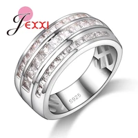 fashion women ring 925 sterling silver lady jewelry wide band cubic zircon paved khaki clear crystal wedding accessories