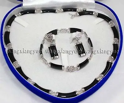 Набор из натурального черного браслета и ожерелий серьги AAA GP покрытые золотом