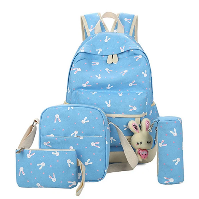 Sky Blue 4 шт./компл. Для женщин рюкзак комплект школьные рюкзаки для девочек-подростков, школьный рюкзак с принтом школьный рюкзак женский рюкзак милые сумки для книг - Цвет: Sky Blue