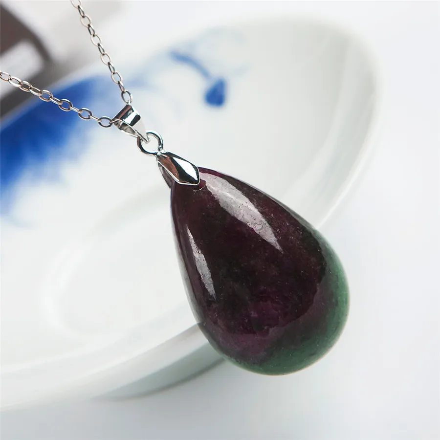 Genuine Green Red Ru by Zoisite Natural Stone Pendant Women Men Necklaces Suspension Water Drop Bead Crystal 33x22x11mm | Украшения и