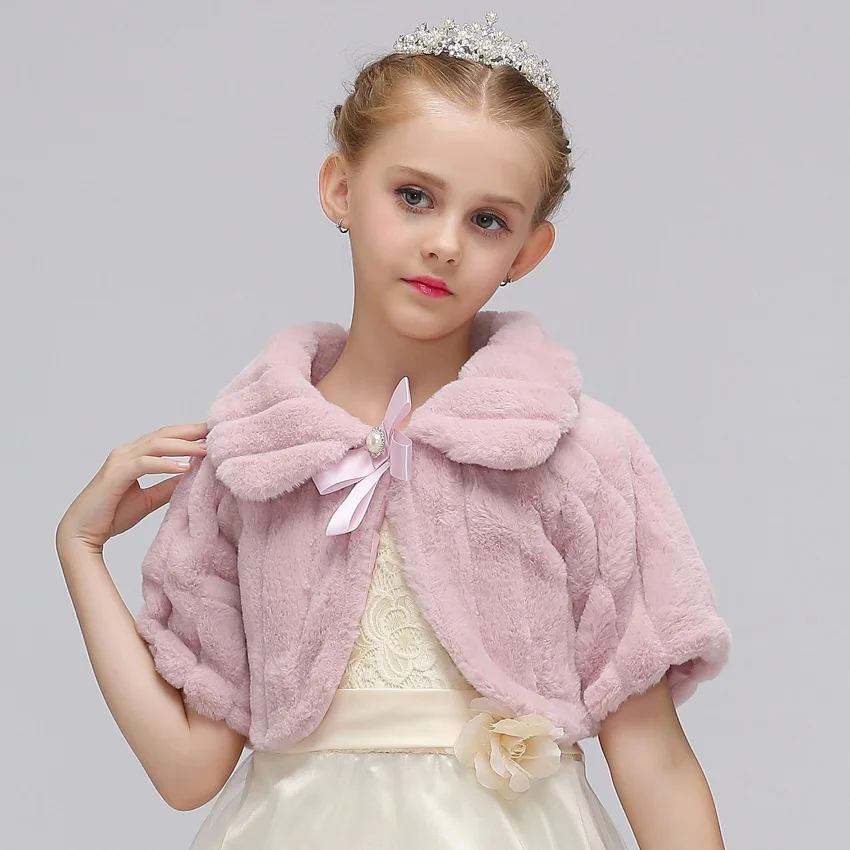 Winter Warm Baby Girls Wool Fur Coats Dress Cape Teenage Princess Shawl Soft Long Sleeve Jacket for Children Kids Formal Outwear | Детская