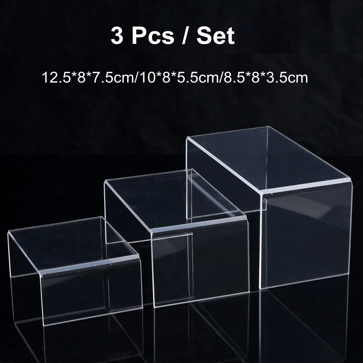 Clear 3Pcs/Set Acrylic Display Bridges Riser Shelf Plinths Retail Stall Shoe Racks Jewelry Figurines Collection Stand Holder Black - Цвет: Clear