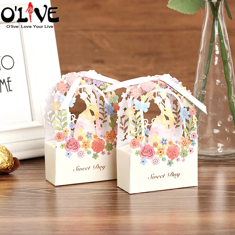 

50 Pcs Candy Box Gift Wedding Party Favors Packaging Sweet Day Garden Chocolate Sugar Boxes Dragee Sweets Present Box Decoration