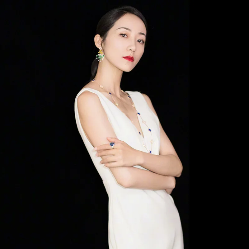 Женские серьги с разноцветными камнями винтажные большие для люстры свадебные