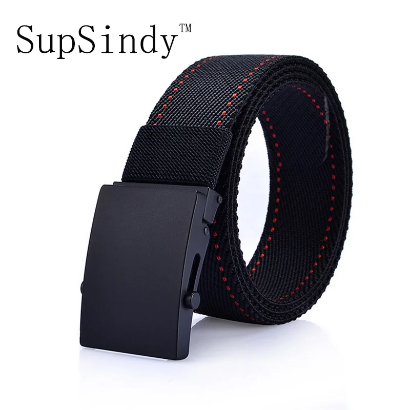 SupSindy men's canvas belt Alloy automatic buckle nylon military belt Army tactical belts for Men best quality Male strap black