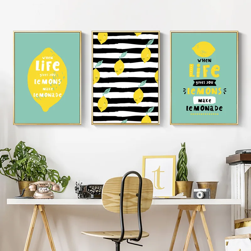 

Minimalist Abstract Lemon Life Quote Art Canvas Painting Prints Posters Wall Picture For Living Room Home Decor No Framed