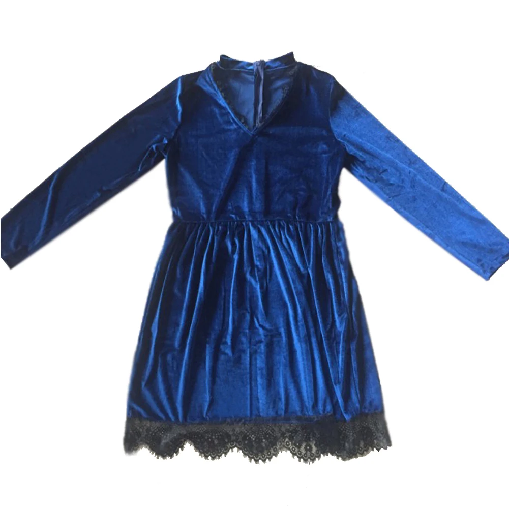 Пикантные Для женщин бархатное платье мини леди с v образным вырезом и длинным