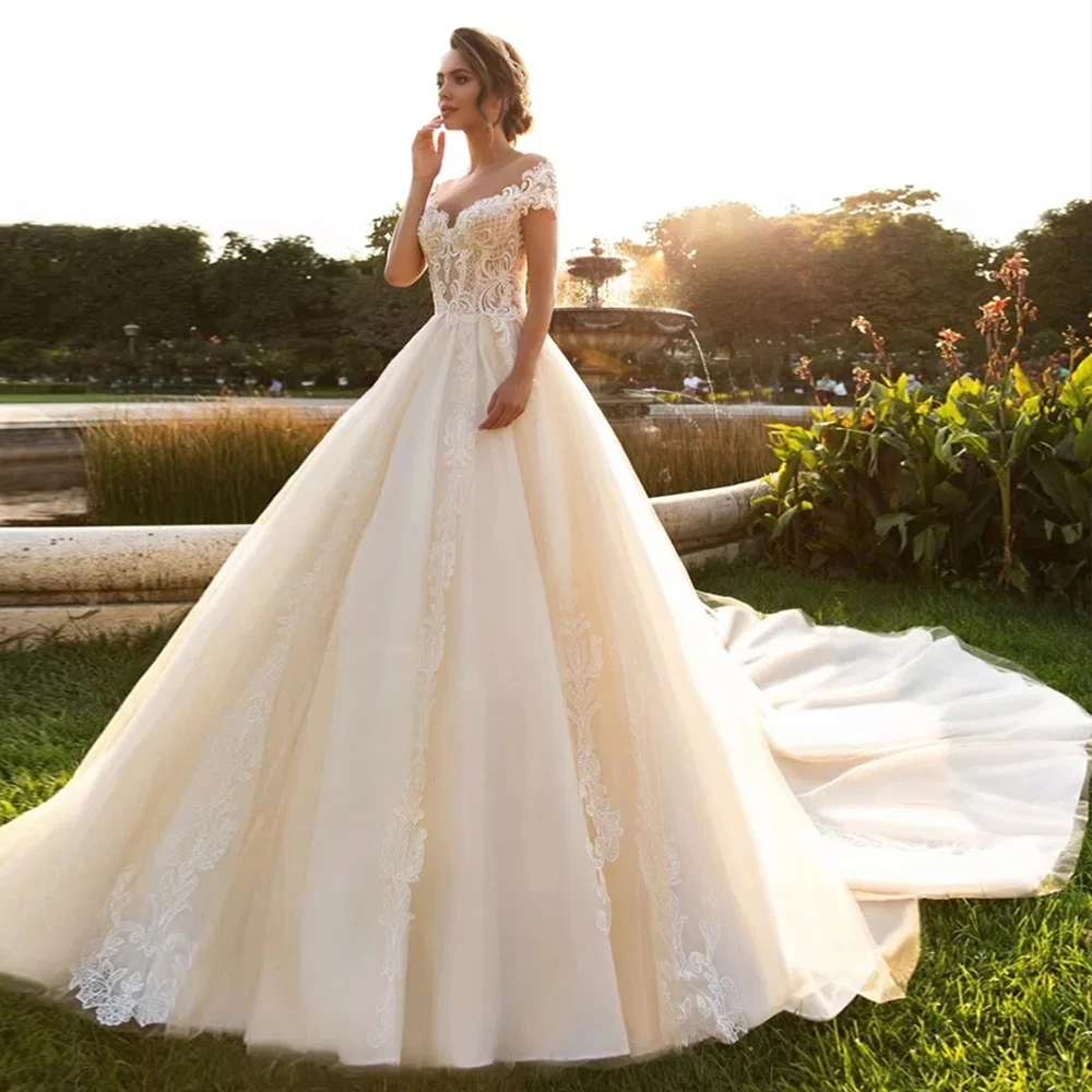 Vestido De Casamento Short Sleeve Appliques Ball Gown Wedding Dresses Elegant With Petticoat Abito Da Sposa Alibaba China | Свадьбы и