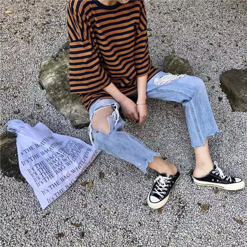 Женская футболка в полоску с круглым вырезом и рукавом летучая мышь|Футболки| |