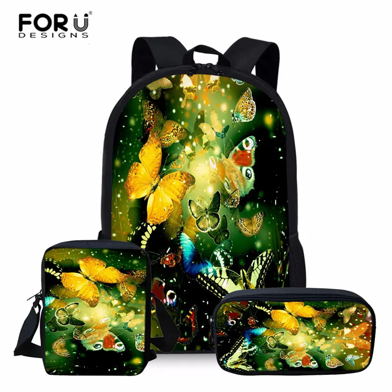 FORUDESIGNS/3 шт./компл. школьная комплект с сумкой для девочек рюкзак пользовательские бабочка школьные сумки для подростков мальчиков студентов школьная сумка Back Mochila - Цвет: Z1691ECK