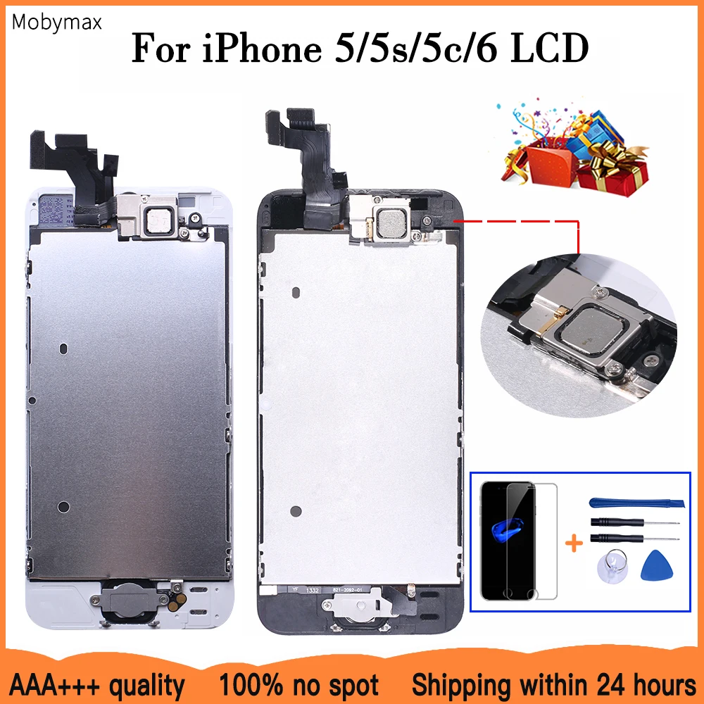AAA+++ lcd полная сборка для iPhone 5S 5 5c SE 6 сенсорный стеклянный дисплей и ЖК-модуль и замена дигитайзера+ кнопка Home+ фронтальная камера