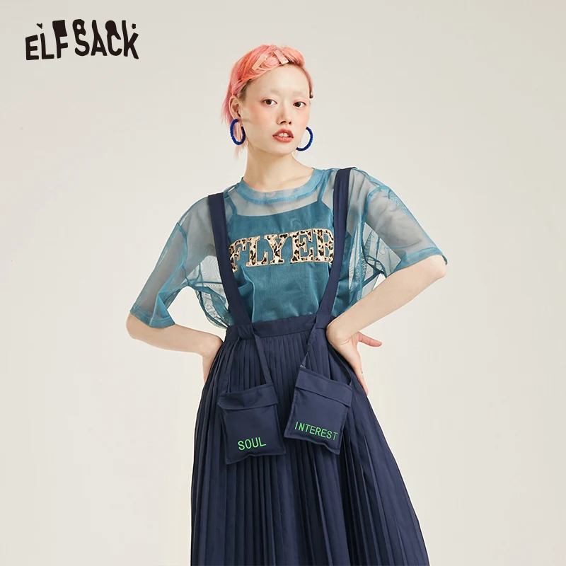 ELF SACK сексуальные сетчатые открытые Модные женские футболки с буквенным принтом