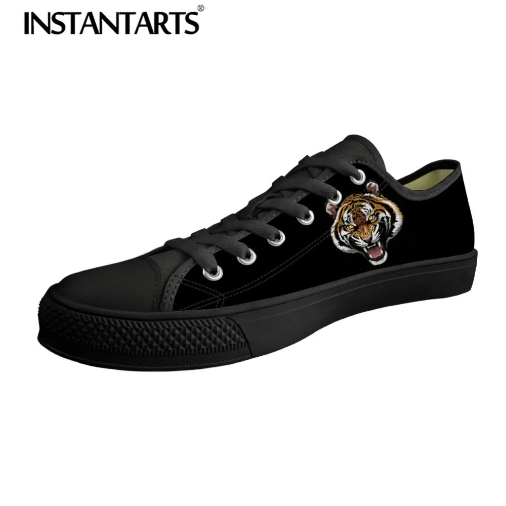 INSTANTARTS Cool Animal Tiger Print Men's Low top Casual Shoes Black Men Canvas Spring Lace Up Man Sneakers Zapatos Male|Мужские