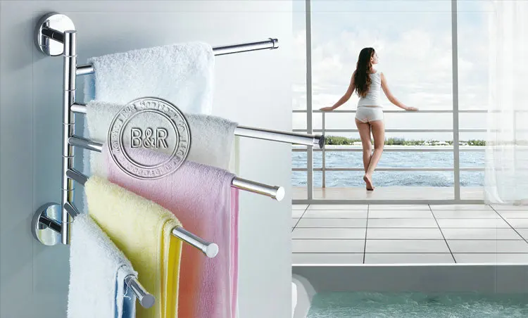 bamboo bathroom Freeshipping B&ampR Fashionable space aluminum 5 bars flexible 180 degree rotating moving Towel rack towel rail tow |