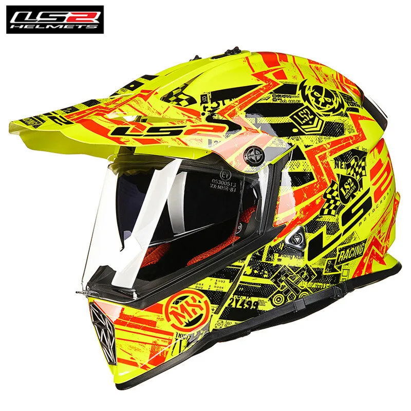 Power Yellow Red LS2 двойной спортивный MX436 PIONEER мотоциклетный шлем для мотокросса по бездорожью Байкерский шлем Casco Moto Capacetes de Motociclista - Цвет: Power Yellow Red