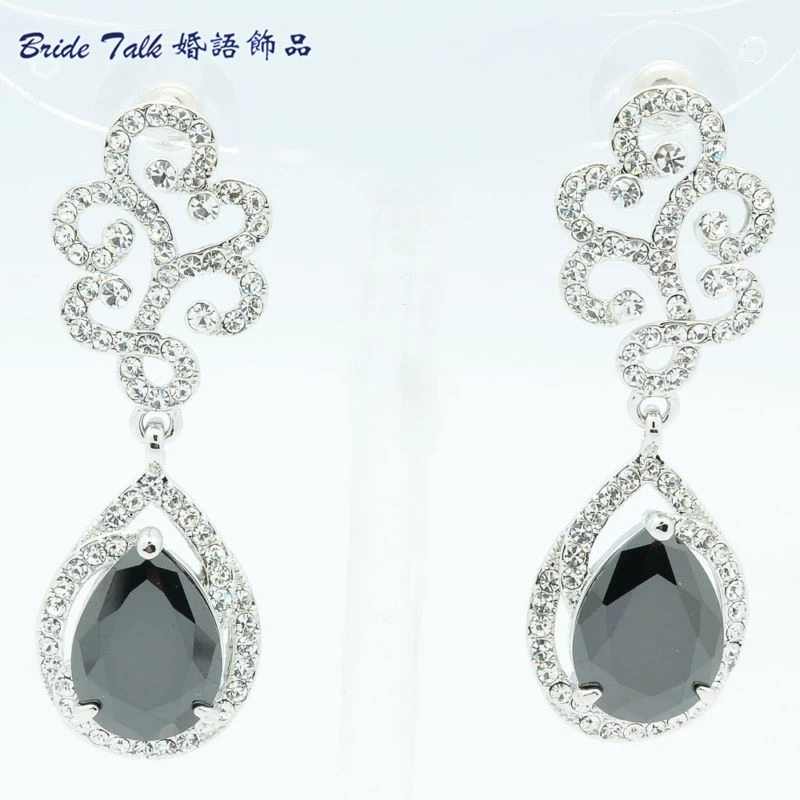 Висячие серьги женские ювелирные изделия Черный Циркон Капля воды цветок