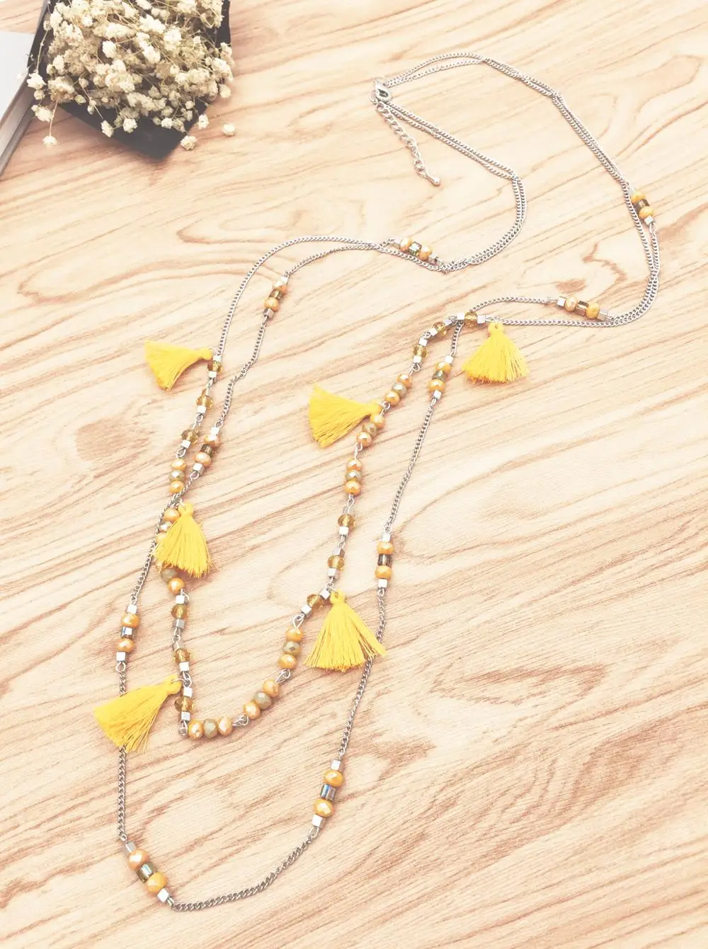BOHO Double Layer Crystal Beads Chain Necklace Hand Made Tassel Pendant For Women Summer Jewelry Accessories | Украшения и