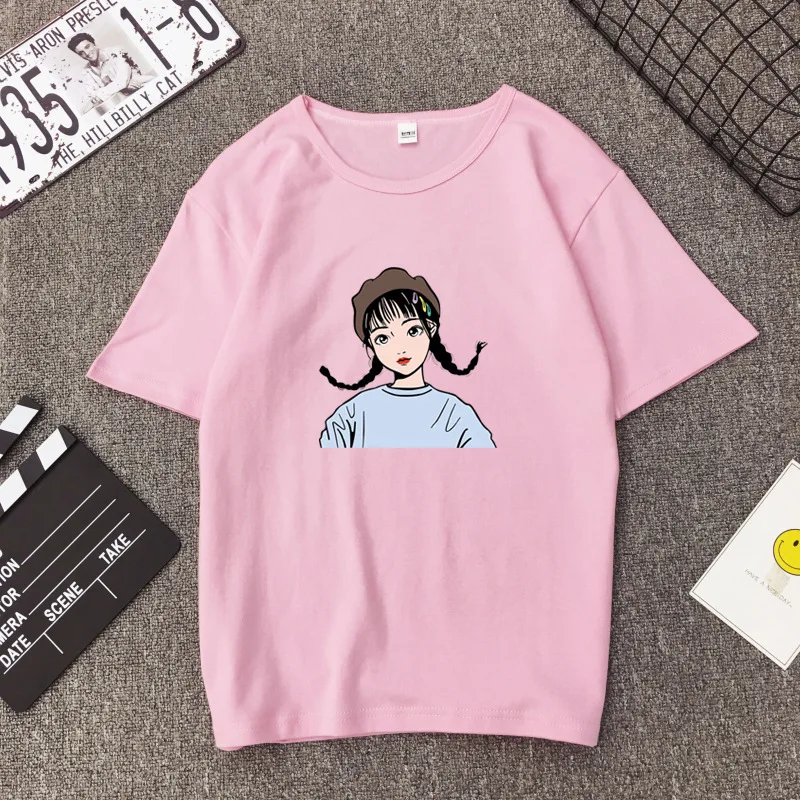 Летние топы женские смешанный хлопок Harajuku эстетики Футболка короткий рукав Топы