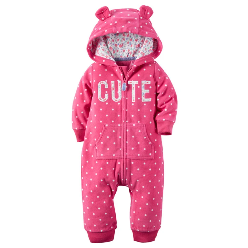 Новая одежда Bebes для новорожденных, цельный флисовый комбинезон с капюшоном, весенний комбинезон с длинными рукавами для маленьких девочек и мальчиков, боди, комбинезон