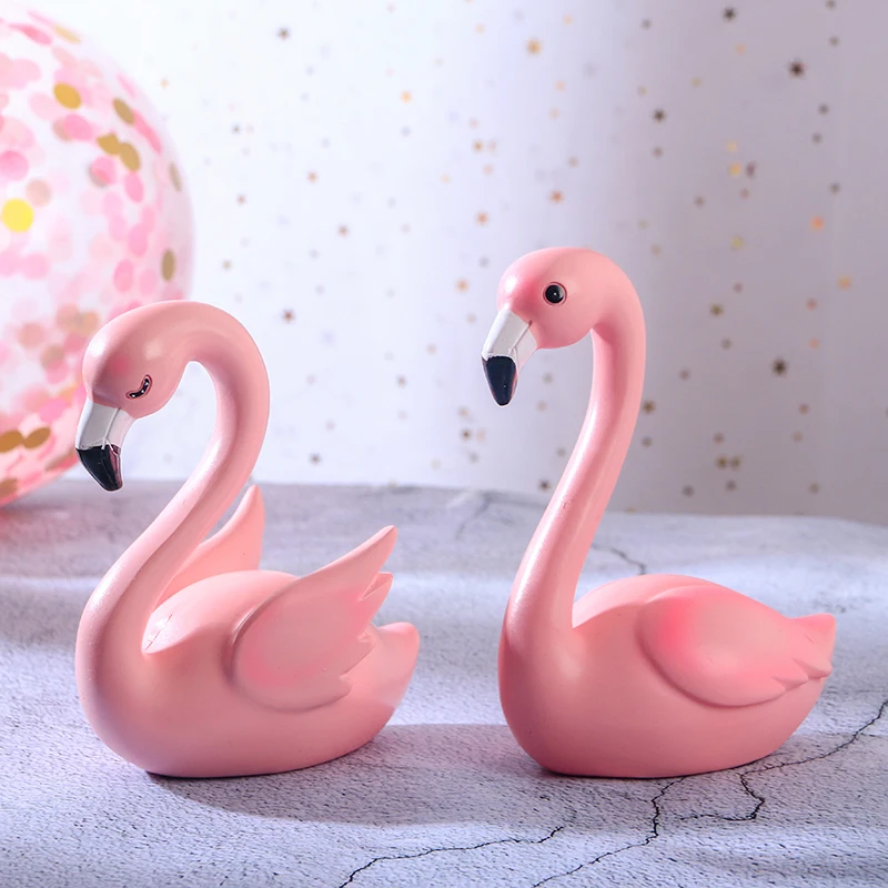 Modern Resin Cake Decoration Crafts Beautiful Pink Flamingo Swan Decorative Ornaments Home Livingroom Figurines Accessories | Дом и сад