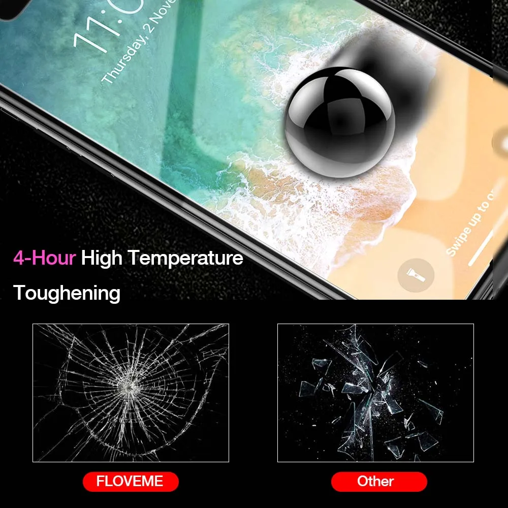 FLOVEME 9H закаленное стекло Защитная пленка для iPhone X XS защиты экрана полное покрытие