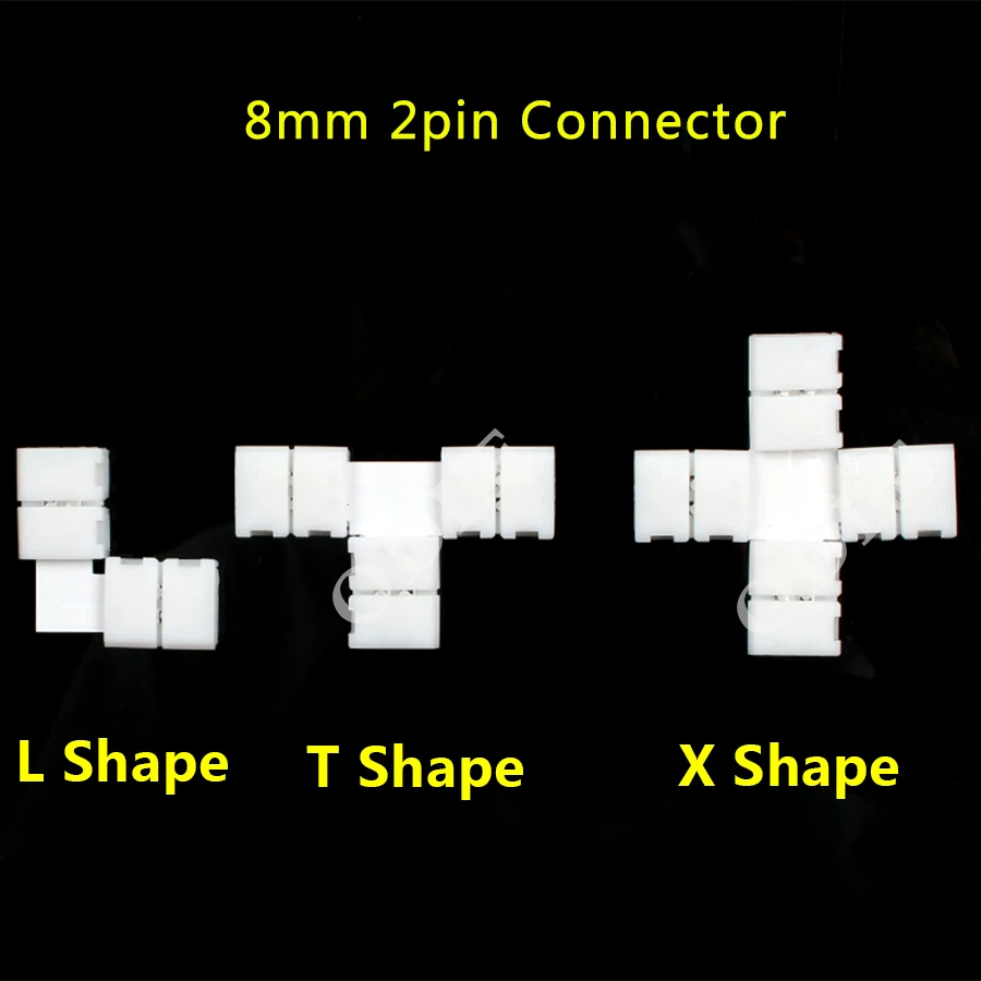 Угловой адаптер для одноцветной светодиодной ленты 3528 8 мм 2pin T L X|8mm connector|l connectorled