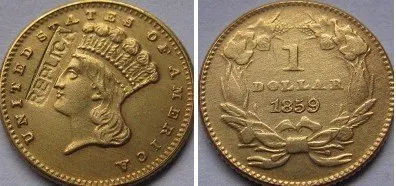 

Золотые монеты 1859 $1
