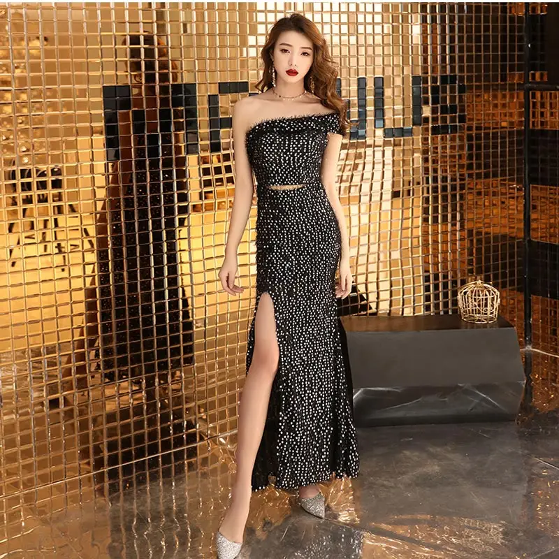 FADISTEE Новое vestido de festa милое длинное вечернее платье невесты Вечерние платья на одно плечо платья для выпускного вечера со стразами Сексуальная Талия разрез