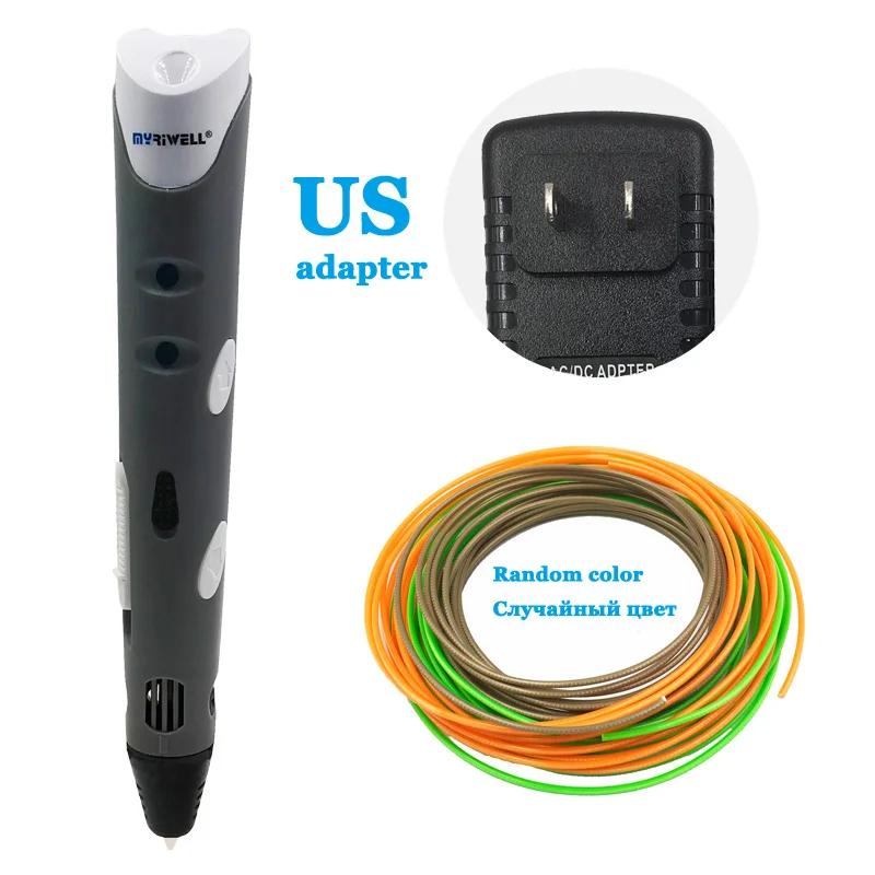 Gray US Myriwell 3d Ручка 50 м/100 м 1,75 мм abs Смарт 3d Ручка для рисования креативная игрушка Рождественский подарок для детей дизайн живопись Игрушка ручка 3d принтер - Цвет: Gray US