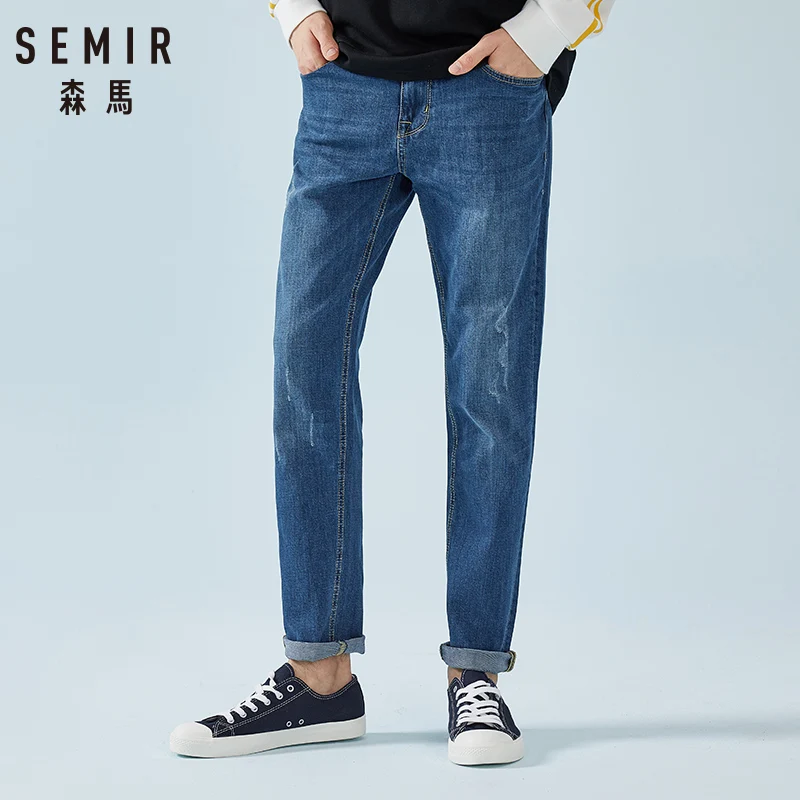 Мужские потертые джинсы SEMIR мягкий хлопок мужские облегающие с разрушением