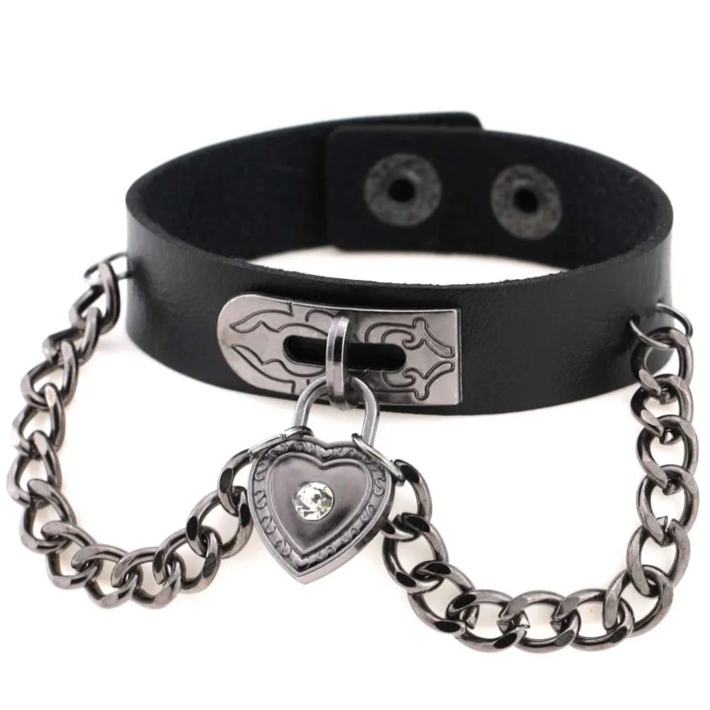 Панк готика Стразы Сердце шипы цепи кожаные манжетные браслеты Pulseira Masculina ювелирные изделия Шарм Bileklik Pulseiras