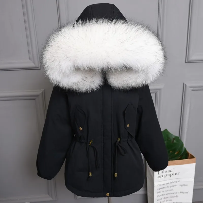 black white Plus size Natural Fur White Duck Down Winter Coat women's jacket with hood Thicken Warm women's down Parka chaqueta mujer YRE05 - Цвет: black white