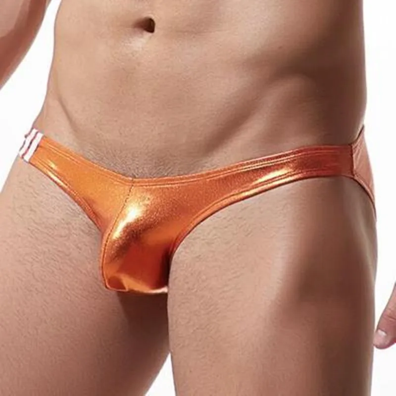 Мужское нижнее белье модные блестящие кожаные трусы с мешком для пениса|funny