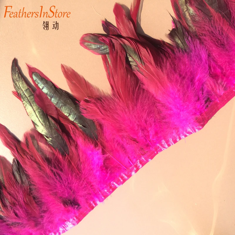 

Wholesale 10meters Natural Fuchcia cock chicken Rooster Feathers Trim bluk Feathers For Sale Centerpieces Wedding Decoration