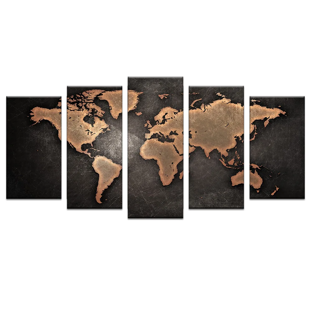 5 шт./компл. коричневые карты мира напечатанные на холсте картины современные