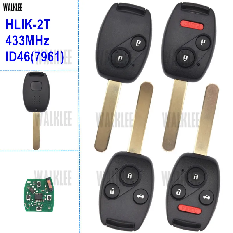 WALKLEE 433 МГц HLIK-2T дистанционный ключ костюм для Honda Accord Civic элемент пилот CR-V HR-V Fit Insight городской Джаз Одиссея флид