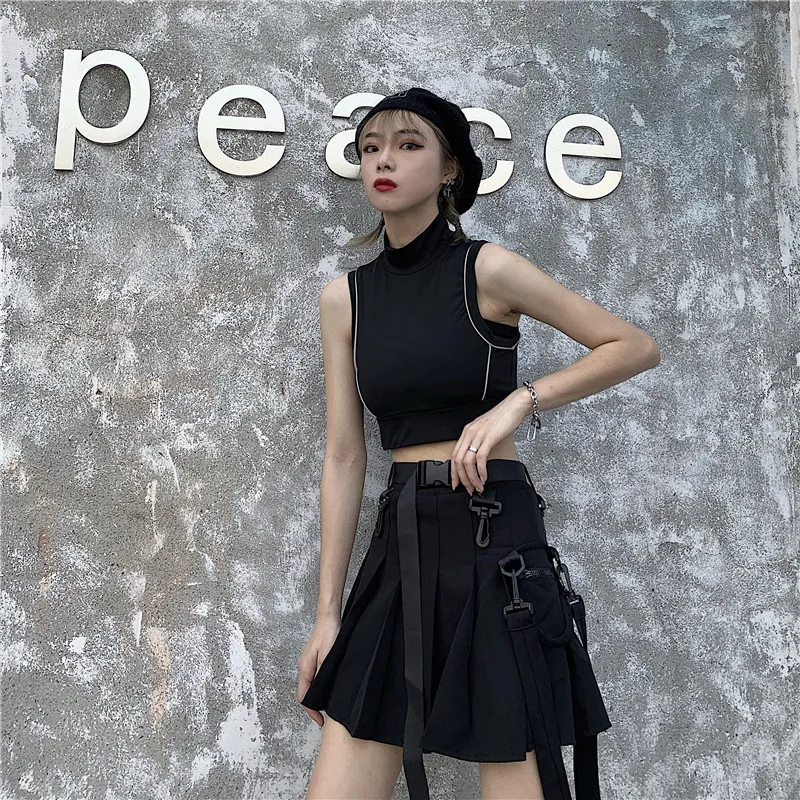 Summer Women Skirts With Belt High Waist Slim Skirts Feminina Vestidos Button High Waist Pleated Mini Skirt female leggings
