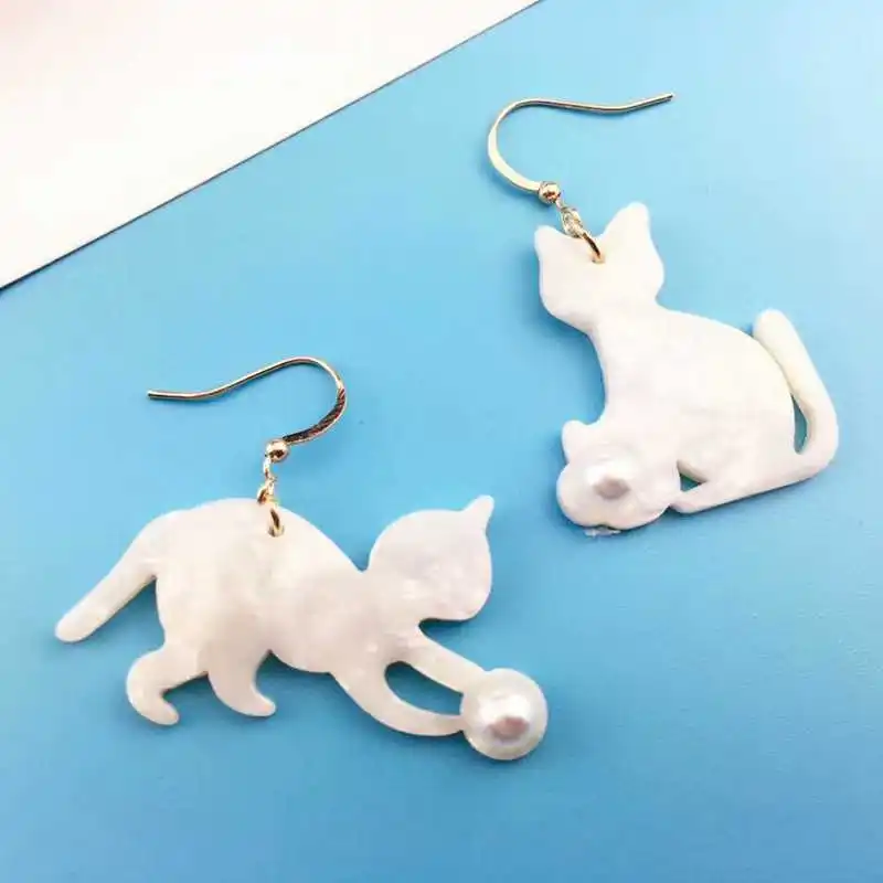 Новые акриловые серьги Европейская мода Личность груша Асимметричная кошка для