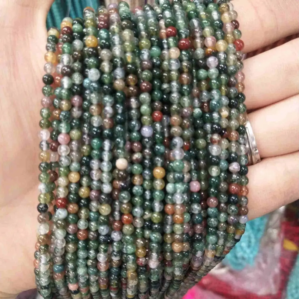 Indian agate 2 мм 3 мм круглые бусины из натурального камня розовый кварц аметисты лазурит Агаты бусины для изготовления ювелирных изделий Для Бисероплетения DIY браслет - Color: Indian agate